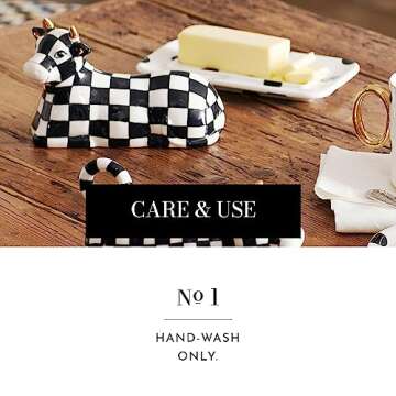 MACKENZIE-CHILDS Cow Creamery Butter Dish, Black-and-White Ceramic Butter Dish with Lid