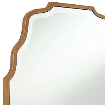 Noble Park Rectangular Vanity Decorative Wall Mirror Modern Beveled Waved Arched Lush Antique Gold Wood Frame 26" Wide for Bathroom Bedroom Living Room Home Office Entryway House Hallway