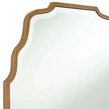 Noble Park Rectangular Vanity Decorative Wall Mirror Modern Beveled Waved Arched Lush Antique Gold Wood Frame 26" Wide for Bathroom Bedroom Living Room Home Office Entryway House Hallway