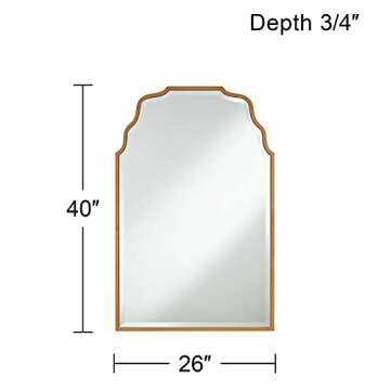 Noble Park Rectangular Vanity Decorative Wall Mirror Modern Beveled Waved Arched Lush Antique Gold Wood Frame 26" Wide for Bathroom Bedroom Living Room Home Office Entryway House Hallway