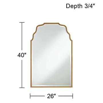 Noble Park Rectangular Vanity Decorative Wall Mirror Modern Beveled Waved Arched Lush Antique Gold Wood Frame 26" Wide for Bathroom Bedroom Living Room Home Office Entryway House Hallway