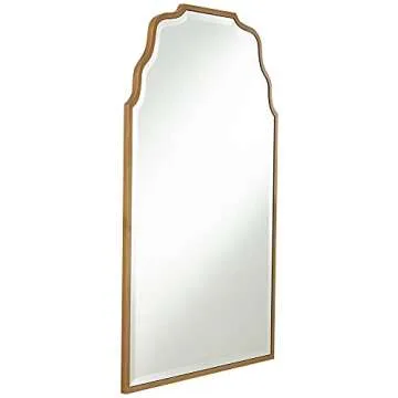 Noble Park Rectangular Vanity Decorative Wall Mirror Modern Beveled Waved Arched Lush Antique Gold Wood Frame 26" Wide for Bathroom Bedroom Living Room Home Office Entryway House Hallway