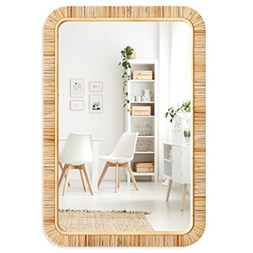 Premium Rattan Bathroom Mirror - Rustic Boho Style