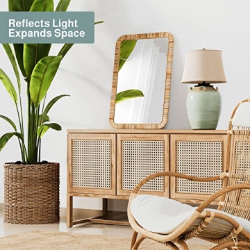 Premium Rattan Bathroom Mirror - Rustic Boho Style