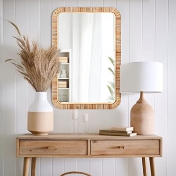 Premium Rattan Bathroom Mirror - Rustic Boho Style