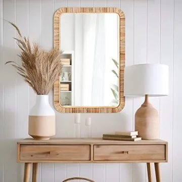 Premium Rattan Bathroom Mirror - Rustic Boho Style