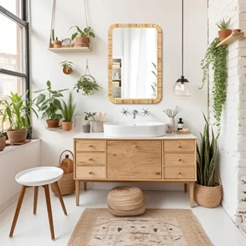 Premium Rattan Bathroom Mirror - Rustic Boho Style
