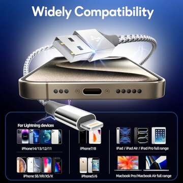 Fast Charging iPhone Cable 3 Pack Durable Design 10FT