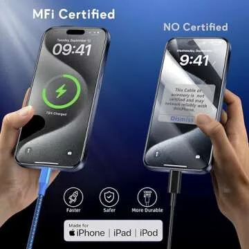 Fast Charging iPhone Cable 3 Pack Durable Design 10FT