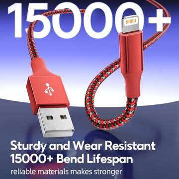 Fast Charging iPhone Cable 3 Pack Durable Design 10FT