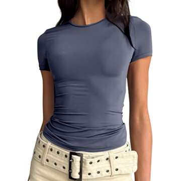 Y2K Summer Crop Top for Women: Short Sleeve, Slim Fit, Cute Grey Tee