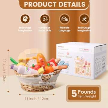 Pithfor Picnic Playset, Vibrant Wooden Play Food Set