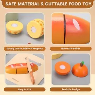 Pithfor Picnic Playset, Vibrant Wooden Play Food Set