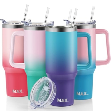 MaxBase 40 oz Tumbler with Handle and Straw Lid, Insulated Reusable Stainless Steel Travel Mug Keeps...