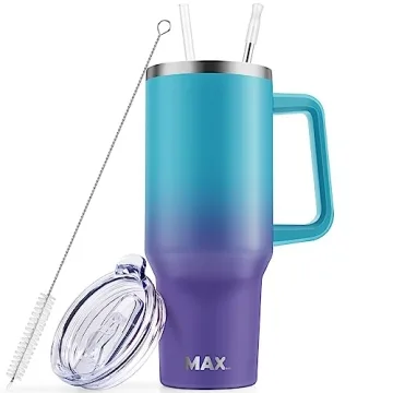 MaxBase 40 oz Tumbler with Handle and Straw Lid, Insulated Reusable Stainless Steel Travel Mug Keeps Drinks Cold up to 34 Hours, 100% Leakproof Bottle for Water, Iced Tea or Coffee, Smoothie and More