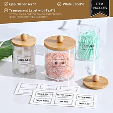 Stylish 3 Pack Qtip Holder Dispenser with Bamboo Lids