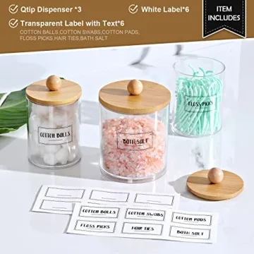 Stylish 3 Pack Qtip Holder Dispenser with Bamboo Lids