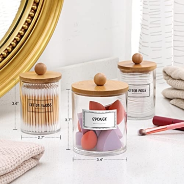 Stylish 3 Pack Qtip Holder Dispenser with Bamboo Lids