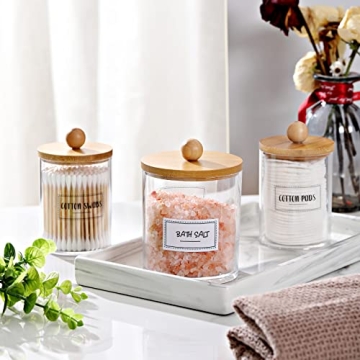 Stylish 3 Pack Qtip Holder Dispenser with Bamboo Lids