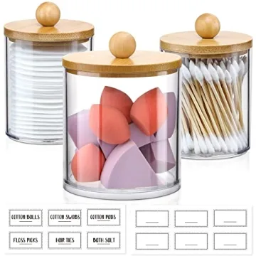 Stylish 3 Pack Qtip Holder Dispenser with Bamboo Lids