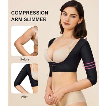 BRABIC Upper Arm Shaper Post Surgical Slimmer Compression Sleeves Posture Corrector Tops Shapewear for Women (Black, XL)