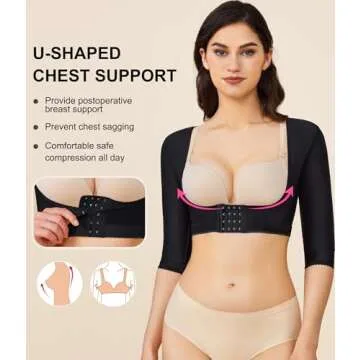BRABIC Upper Arm Shaper Post Surgical Slimmer Compression Sleeves Posture Corrector Tops Shapewear for Women (Black, XL)