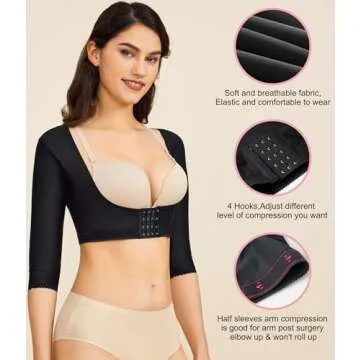 BRABIC Upper Arm Shaper Post Surgical Slimmer Compression Sleeves Posture Corrector Tops Shapewear for Women (Black, XL)