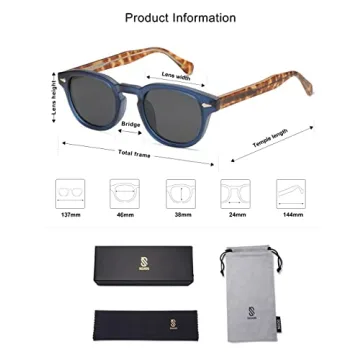 SOJOS Retro Small Round Sunglasses for Men Women Trendy Circle Style UV400 Lenses Unisex Sun Glasses SJ2251, Matt Dark Blue Frame/Grey Lens