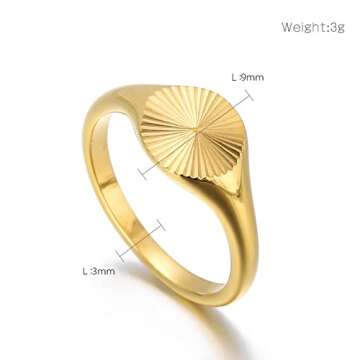 Elefezar Stainless Steel Sun Burst Statement Ring 18K Gold Plated Signet Rings Sunshine Jewelry Mini...
