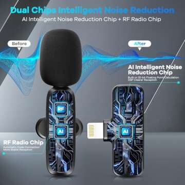 ODGG 2 Pack Wireless Lavalier Microphone for iPhone, iPad, Professional Mini Lapel Mic with Noise Re...