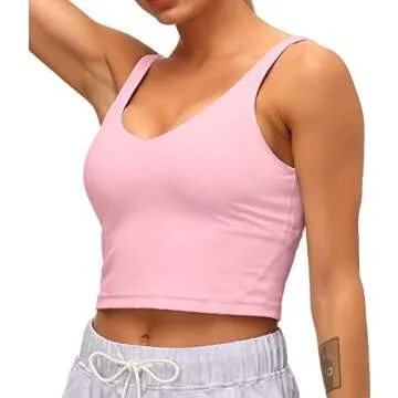 Dragon Fit Sports Bra for Women Longline Padded Bra Yoga Crop Tank Tops Fitness Workout Running Top (Medium, Pink)