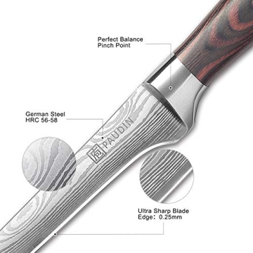 PAUDIN 6 Inch Boning Knife with Premium Pakkawood Handle