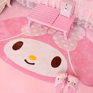 FIPPLEY Cute Cartoon Carpet Kawaii Rugs Children Girls Bedroom Mat My Melody Pink Room Decor (100cm x 160cm)