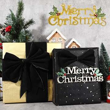 Christmas Wired Velvet Ribbon with Gold Edge Velvet Waterproof Ribbon Wrapping Velvet Decoration Ribbon for Xmas Wreath Bows Floral Craft Ornaments (Black, Gold, 4 Inch x 100 Yard)