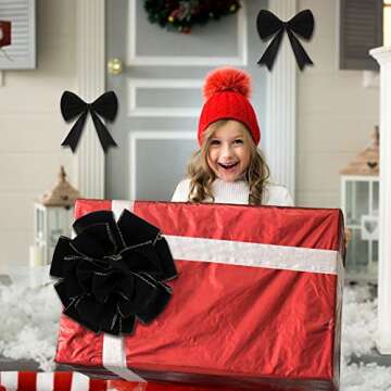 Christmas Wired Velvet Ribbon with Gold Edge Velvet Waterproof Ribbon Wrapping Velvet Decoration Ribbon for Xmas Wreath Bows Floral Craft Ornaments (Black, Gold, 4 Inch x 100 Yard)