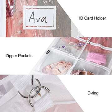 Univivi Clear PVC Dance Costume Bags Garment Bag 40 Inch for Dance Competitions, with 4 Medium Clear Zipper Pockets and 1 Large Back Zippered Pocket (Clear)