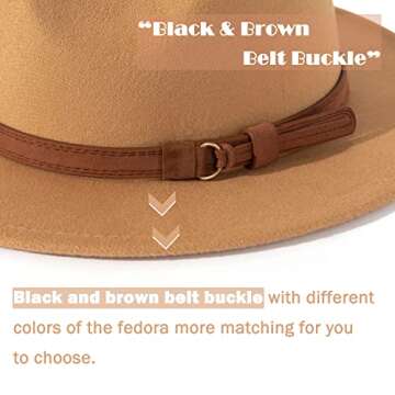 Lisianthus Men & Women Vintage Wide Brim Fedora Hat with Belt Buckle - A-Camel 59-60cm