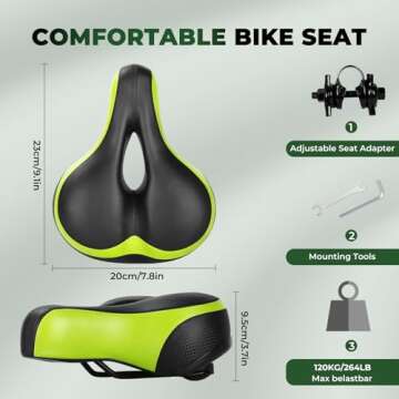 TONBUX Comfortable Bicycle Seat - Dual Shock Absorbing & Memory Foam Design