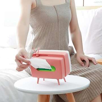 Retro TV Tissue Box Multi Storage Container, Mobile Phone Stand Phone Holder for Bedroom, Home and Office