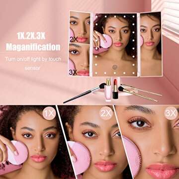 Sevillin Makeup Mirror with Lights,22 LED Vanity Mirror with 1X/2X3X Magnifica,Touch Screen Switch,D...