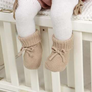 Hadetoto Baby Booties Newborn First Walkers Cozy Shoes Warm Knit Soft Booties for Toddler Infant Boy...