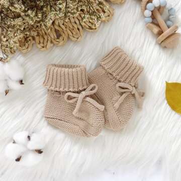 Hadetoto Baby Booties Newborn First Walkers Cozy Shoes Warm Knit Soft Booties for Toddler Infant Boy Girl