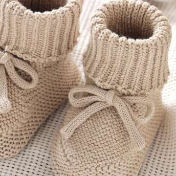 Hadetoto Baby Booties Newborn First Walkers Cozy Shoes Warm Knit Soft Booties for Toddler Infant Boy Girl
