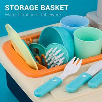 GrowthPic Play Kitchen Sink Toys, Pretend Play Sink with Running Water, Kids Kitchen Accessories with Utensils, Color Changing Toys in Water, Apron and Cutting Play Food for Girls Boys and Toddlers