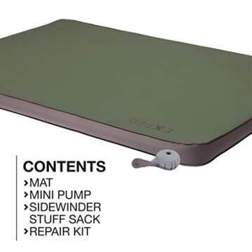 Exped MegaMat 10 Duo - Self Inflating Foam Sleeping Pad, 4" Thickness Camping Bed, Compact and Lightweight, Mini Pump Included, Green, Queen