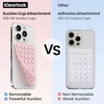 Klearlook Silicone Double-Sided Suction Cup Phone Case Detachable Mount, Sticky Phone Grip with High...