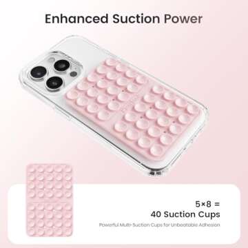 Klearlook Silicone Double-Sided Suction Cup Phone Case Detachable Mount, Sticky Phone Grip with Higher Suction Power for iPhone, Hands-Free Phone Accessories Holder for Selfies and Videos, Light Pink