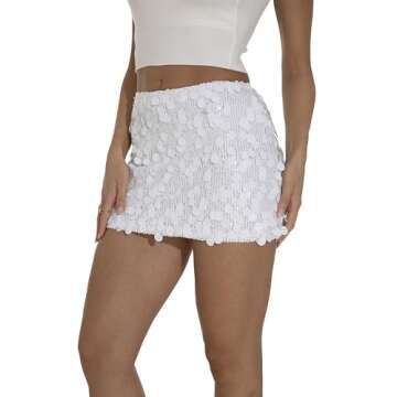 GUANYY Women's Novelty Skirts Sequin Mini Skirt for Women Sparkly Glitter Teen Girls Y2k Skirts Disco Rave Outfit Gold Mini White X-Large