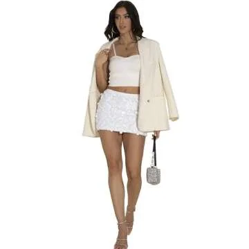 GUANYY Women's Novelty Skirts Sequin Mini Skirt for Women Sparkly Glitter Teen Girls Y2k Skirts Disco Rave Outfit Gold Mini White X-Large