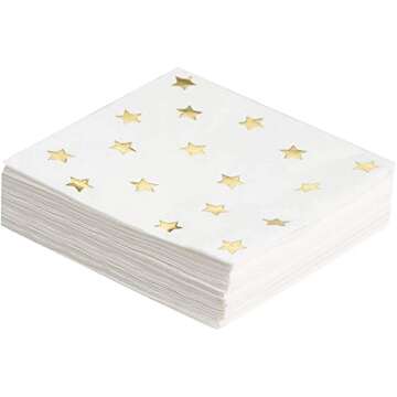 Juvale Cocktail - 50-Pack Gold Foil Star Disposable Paper Napkins, 3-Ply, Birthday, Bridal Shower Party Decoration Supplies, Folded 5 x 5 Inches